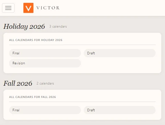 Victor season calendar